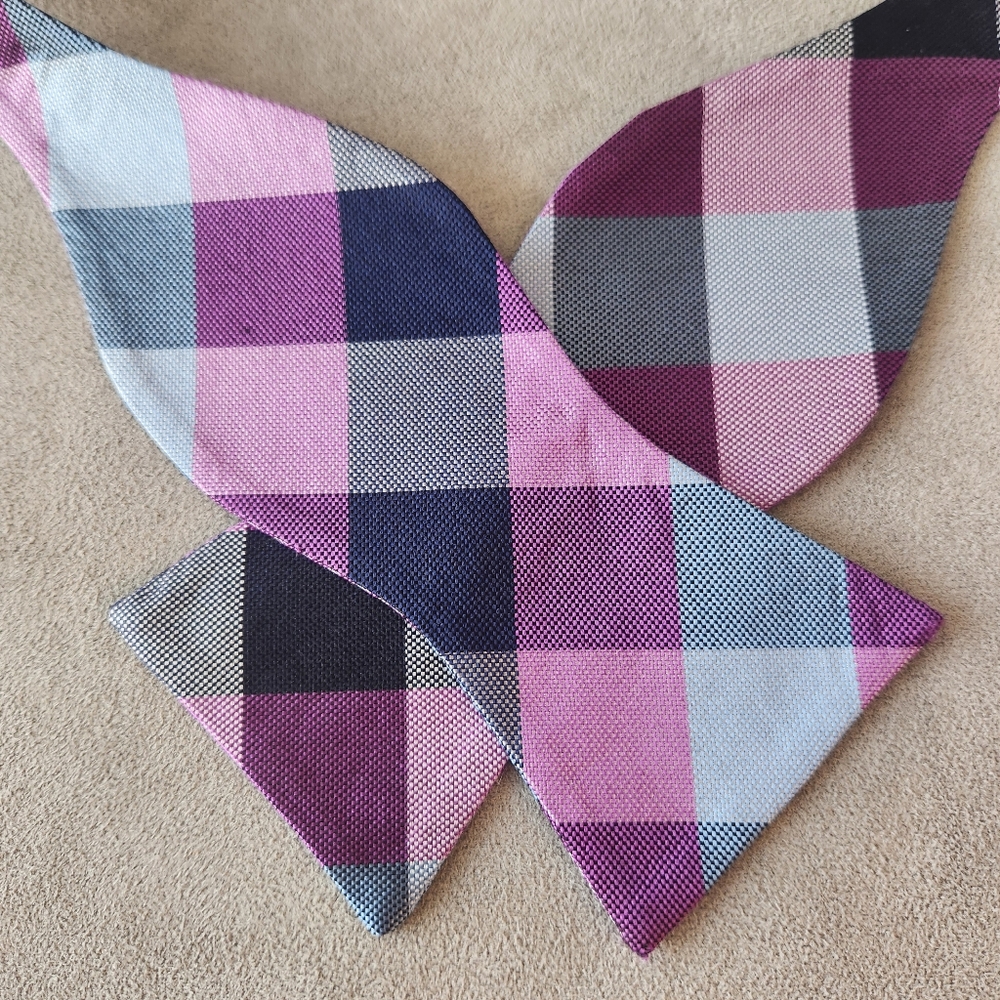 Cremieux bow tie purple pink 100% silk checks plaid self formal classic new $35